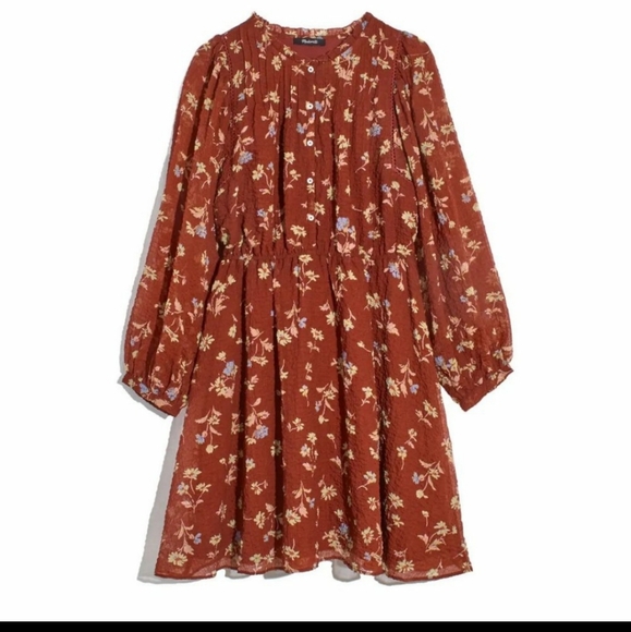Madewell Norma Rae Floral Print Long Sleeve Dress In Dark Merlot - Picture 4 of 16
